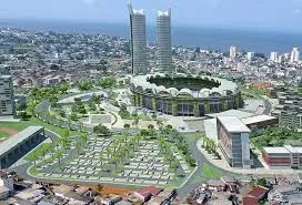 Vue aérienne d'un complexe institutionnel à Libreville