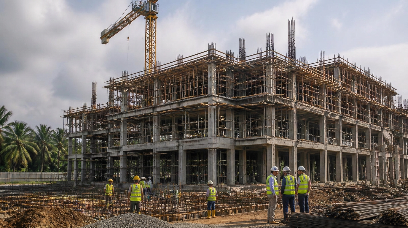 Immeuble en béton armé en construction à Libreville suivi par G2C